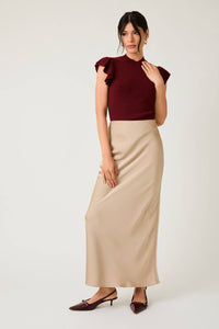 TAN BIAS SATIN MIDI SKIRT | Sunday Edition by LE LIS