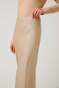 TAN BIAS SATIN MIDI SKIRT | Sunday Edition by LE LIS