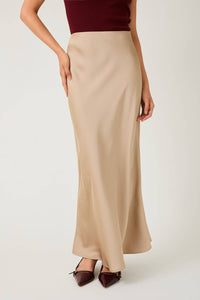 TAN BIAS SATIN MIDI SKIRT | Sunday Edition by LE LIS