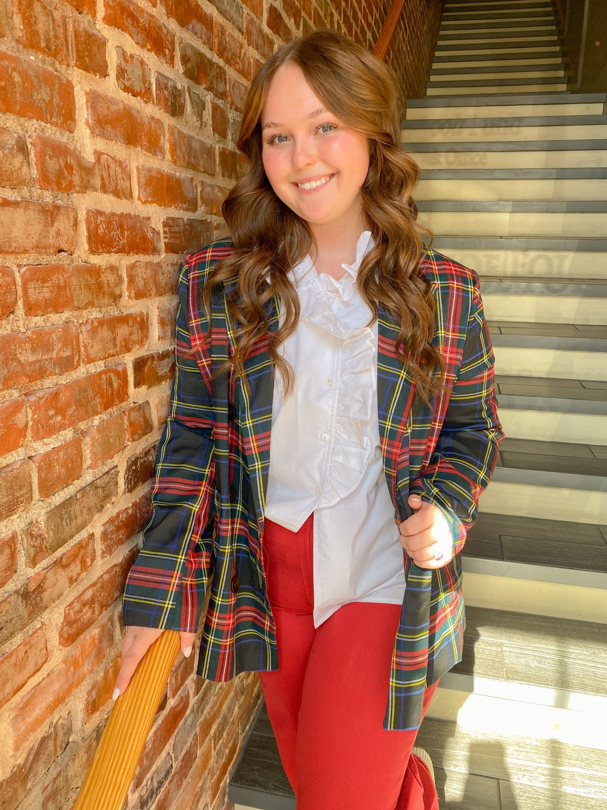 TARTAN PLAID DOUBLE BREASTED BLAZER | Ces Femme