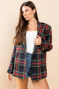 TARTAN PLAID DOUBLE BREASTED BLAZER | Ces Femme