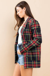 TARTAN PLAID DOUBLE BREASTED BLAZER | Ces Femme