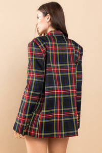 TARTAN PLAID DOUBLE BREASTED BLAZER | Ces Femme