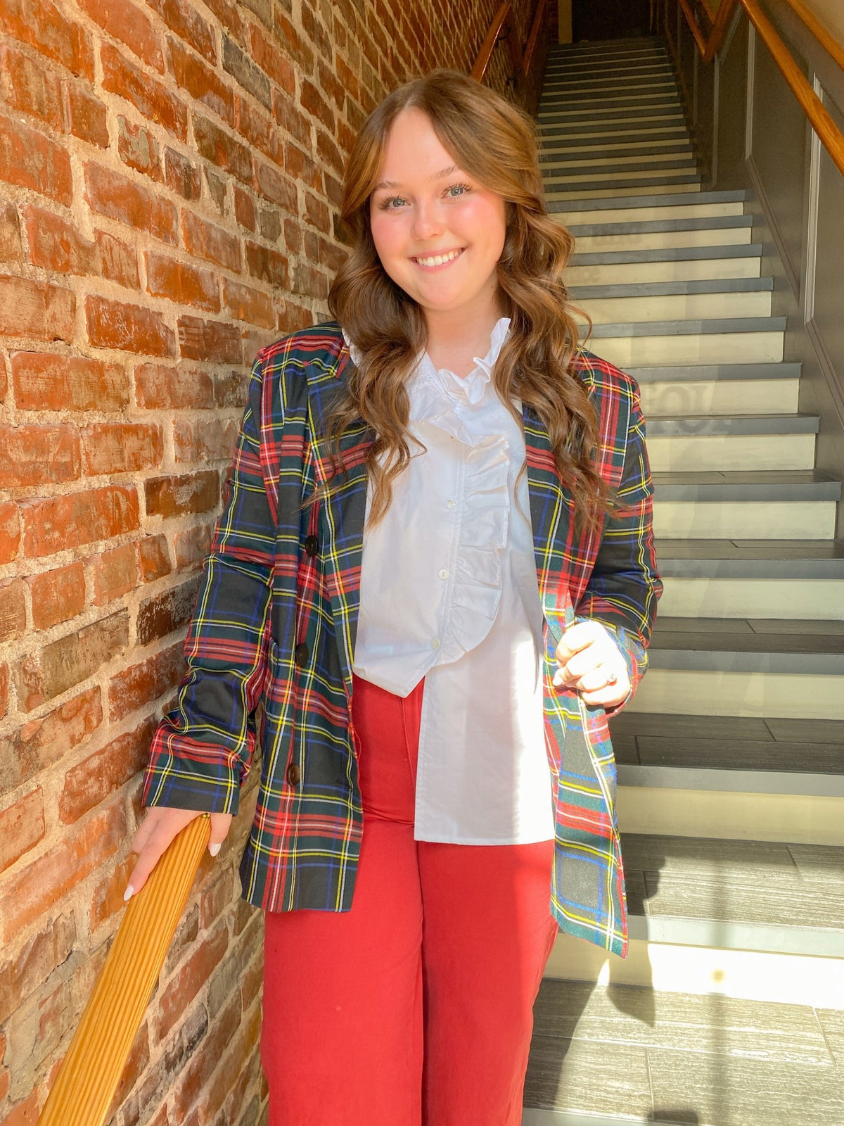 TARTAN PLAID DOUBLE BREASTED BLAZER | Ces Femme