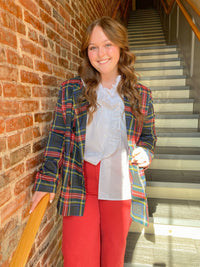 TARTAN PLAID DOUBLE BREASTED BLAZER | Ces Femme