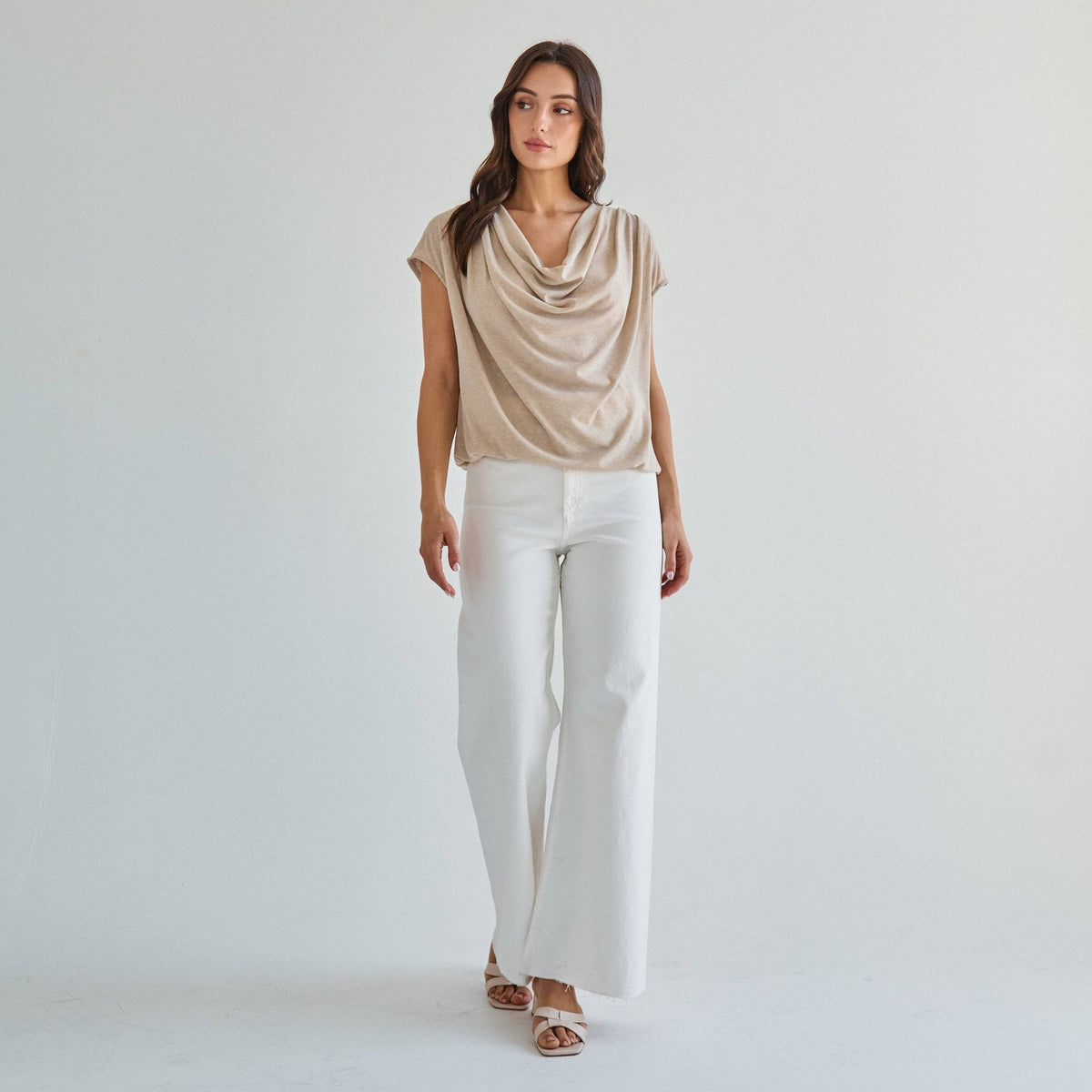 Taupe Cowl Neck Knit Top | Able