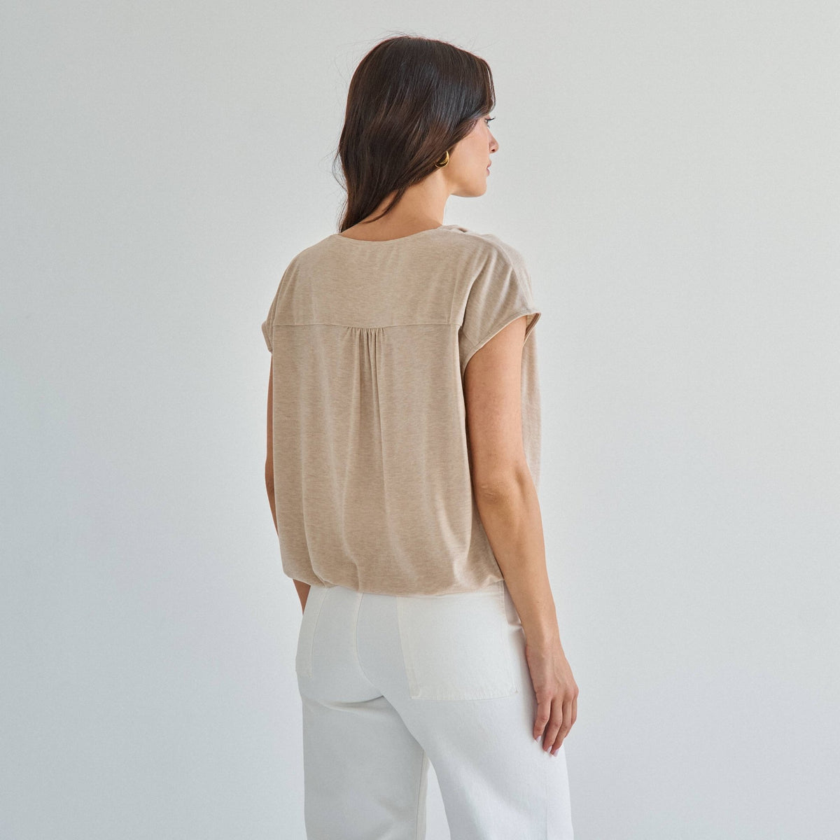 Taupe Cowl Neck Knit Top | Able