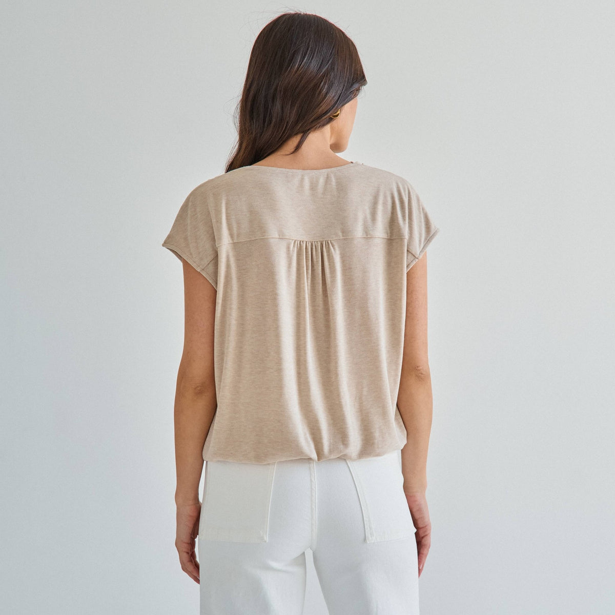 Taupe Cowl Neck Knit Top | Able