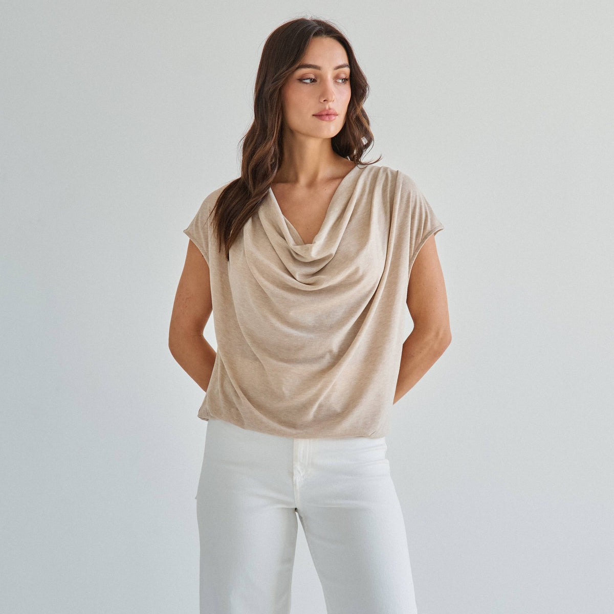 Taupe Cowl Neck Knit Top | Able