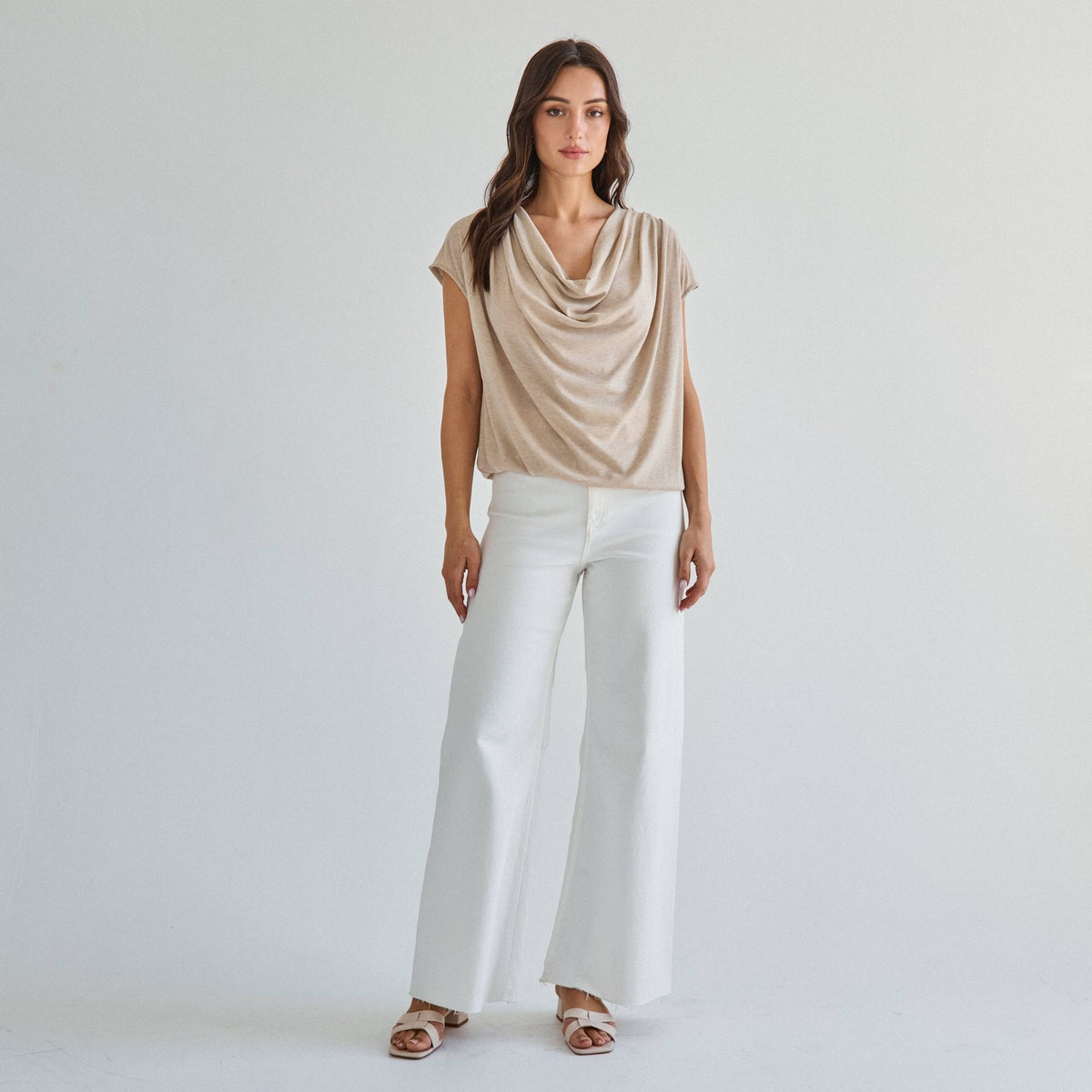 Taupe Cowl Neck Knit Top | Able