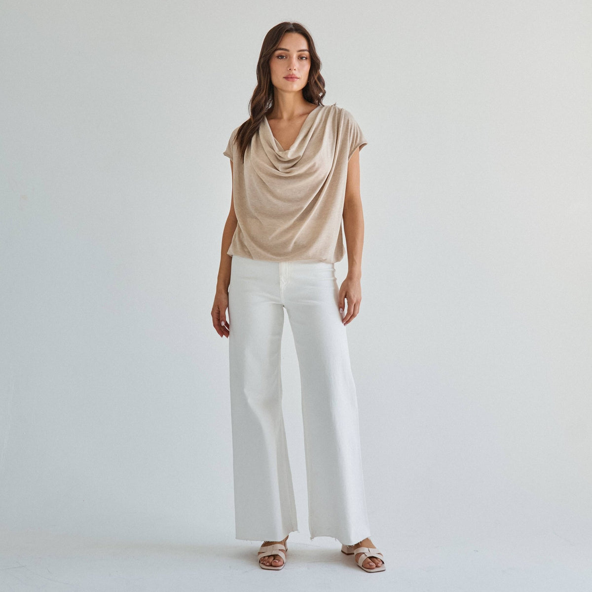 Taupe Cowl Neck Knit Top | Able
