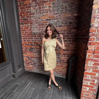 Taupe Knotted Flower Bow Mini Dress | Strut & Bolt