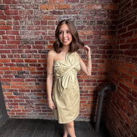Taupe Knotted Flower Bow Mini Dress | Strut & Bolt