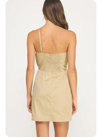 Taupe Knotted Flower Bow Mini Dress | Strut & Bolt