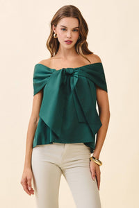 TCEC Hunter Green Bow Accented Off The Shoulder Top | TCEC