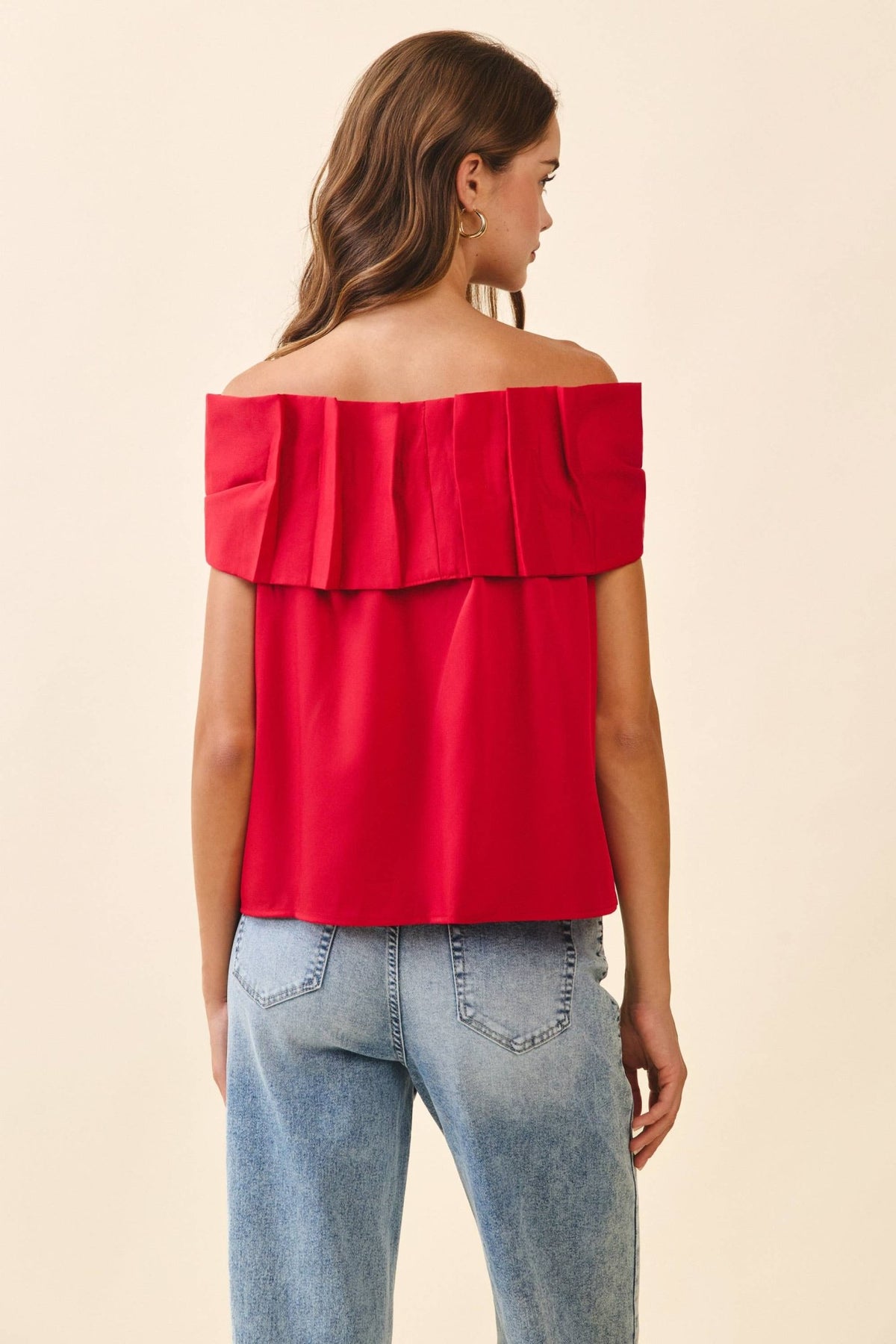 TCEC Red Bow Accented Off The Shoulder Satin Top | TCEC