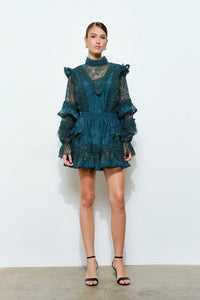 Teal Floral Laced Mini Skirt | INA