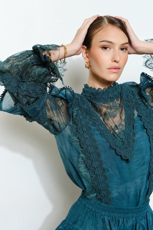 Teal Floral Laced Mini Skirt | INA