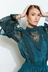 Teal Floral Laced Mini Skirt | INA