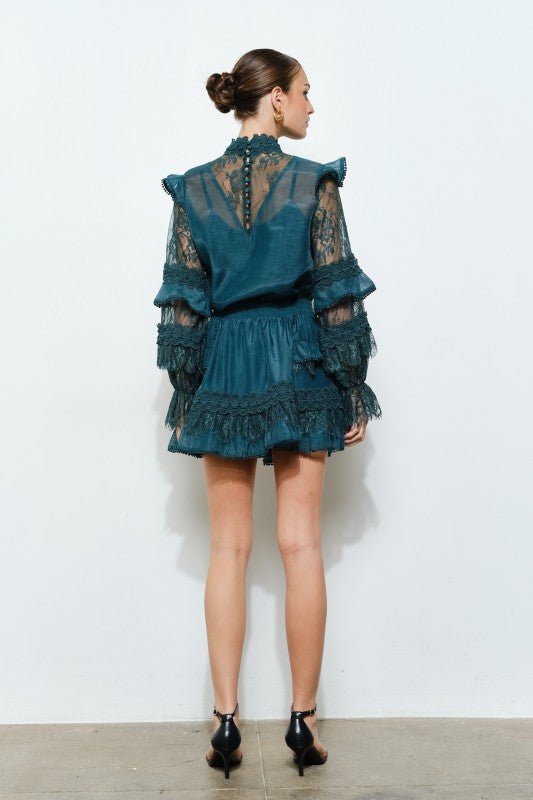 Teal Floral Laced Mini Skirt | INA