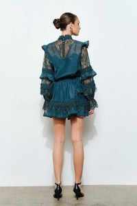 Teal Floral Laced Mini Skirt | INA