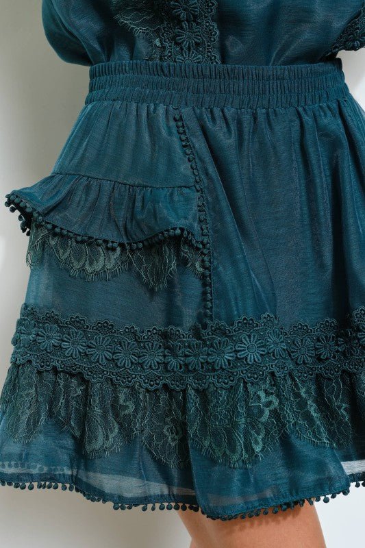Teal Floral Laced Mini Skirt | INA