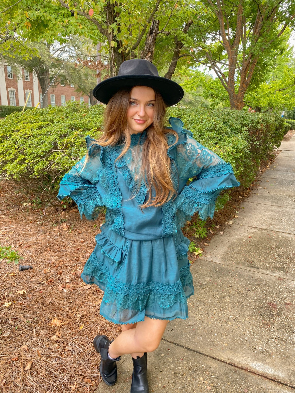 Teal Floral Laced Mini Skirt | INA