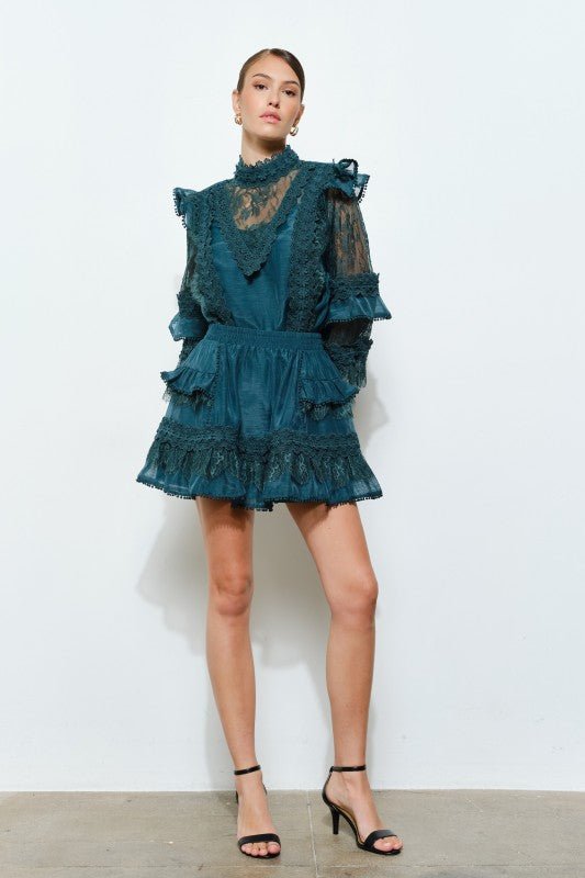 Teal Floral Laced Mini Skirt | INA