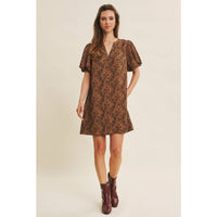 TEXTURED FLORAL MINI A-LINE DRESS WITH BUBBLE SLEEVES | in february