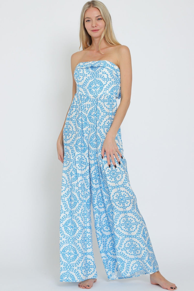 aakaa blue dress Floral Blue And White Midi Dress- Women's Belted Dress- AAKAA Dresses –  Juliana's Boutique main image 1