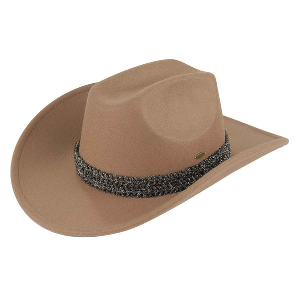 C.C. MAGGIE COWBOY HAT TAUPE WITH GLITTER BAND-Sissy Boutique-Sissy Boutique