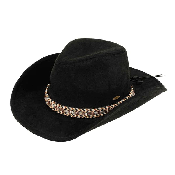 C.C. ANASTASIA SUADE COWBOY HAT BLACK WITH MULTI THREAD TRIM-Sissy Boutique-Sissy Boutique