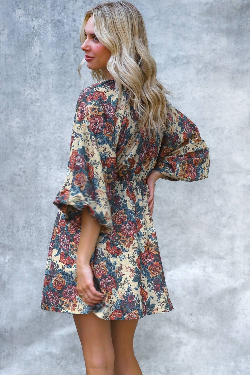 Vintage Floral Print Dolman Bubble Dress with Pockets | Kori America