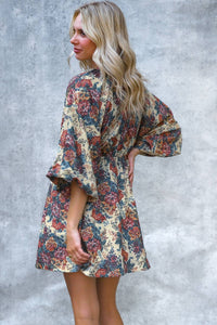 Vintage Floral Print Dolman Bubble Dress with Pockets | Kori America