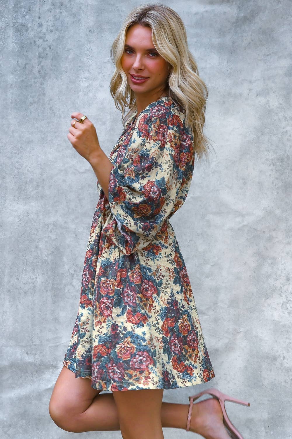 Vintage Floral Print Dolman Bubble Dress with Pockets | Kori America