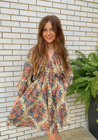 Vintage Floral Print Dolman Bubble Dress with Pockets | Kori America