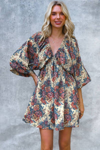 Vintage Floral Print Dolman Bubble Dress with Pockets | Kori America