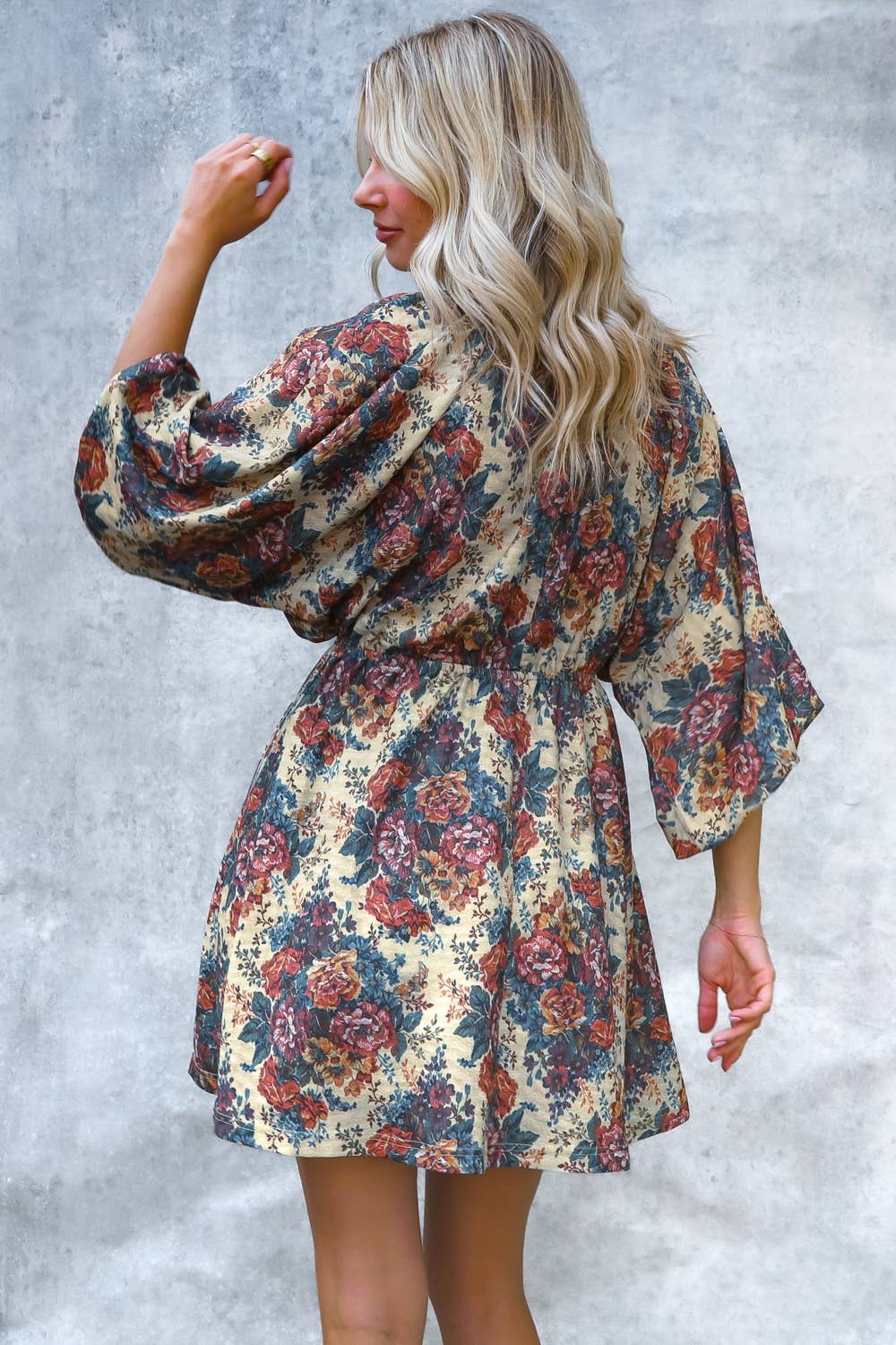 Vintage Floral Print Dolman Bubble Dress with Pockets | Kori America