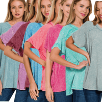 Washed Ribbed Short Sleeve Boat-neck Top (in Multiple Colors) | Zenana