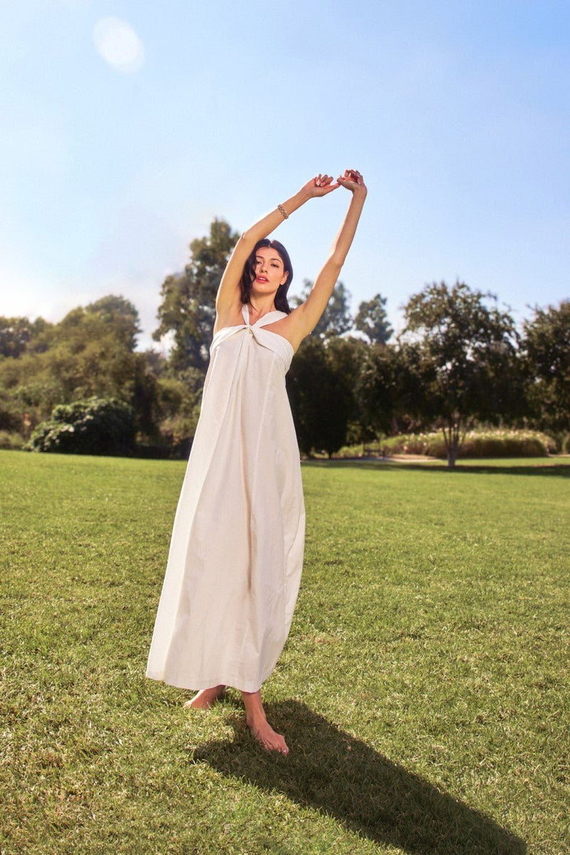 White Cotton Halter Neck Maxi Dress White Cotton Halter Neck Maxi Dress