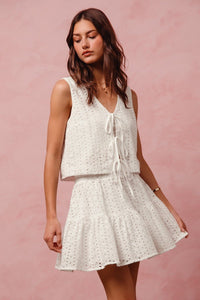 White Eyelet Tie Front Vest Top | So Me