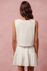 White Eyelet Tie Front Vest Top | So Me