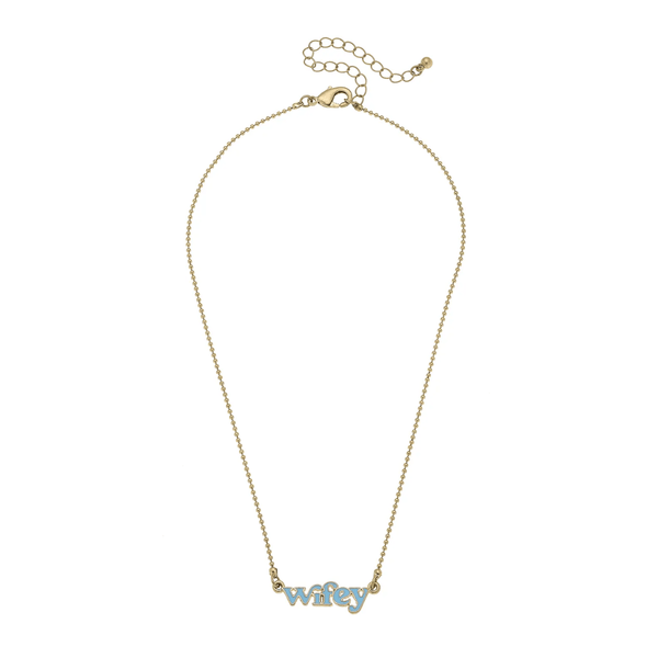Wifey Enamel Necklace in Light Blue | Canvas Style