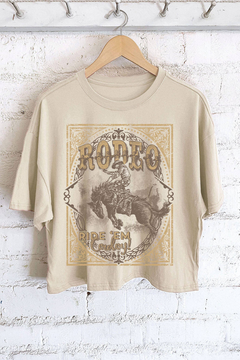HOWDY COWBOY HAND DRAWN OATMEAL GRAPHIC TEE CROP TOP-Sissy Boutique-Sissy Boutique