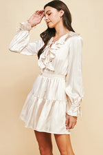 Cream Satin Long Sleeve Mini Dress PINCH