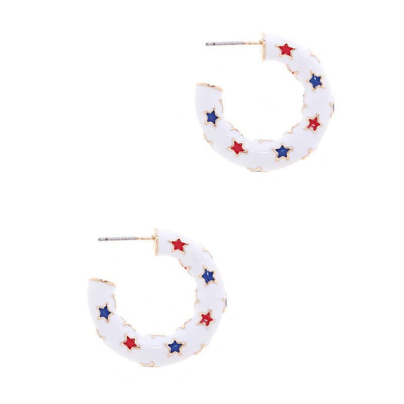 Red White And Blue Enamel Hoop Post Earring:-Fashion City-Sissy Boutique