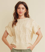 Cream Colored Cable Knit Sweater Vest-Cloud Ten-Sissy Boutique