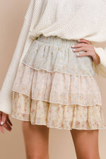ROMANCE TIERED MINI SKIRT WITH DITSY FLORAL PRINT-WISTERIA LANE-Sissy Boutique