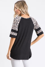 Black Short Sleeve Plus Top with Leopard Contrast Sissy Boutique