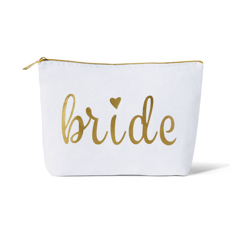 WHITE/GOLD BRIDE MAKEUP BAG IN CANVAS WITH HEART-Sissy Boutique-Sissy Boutique